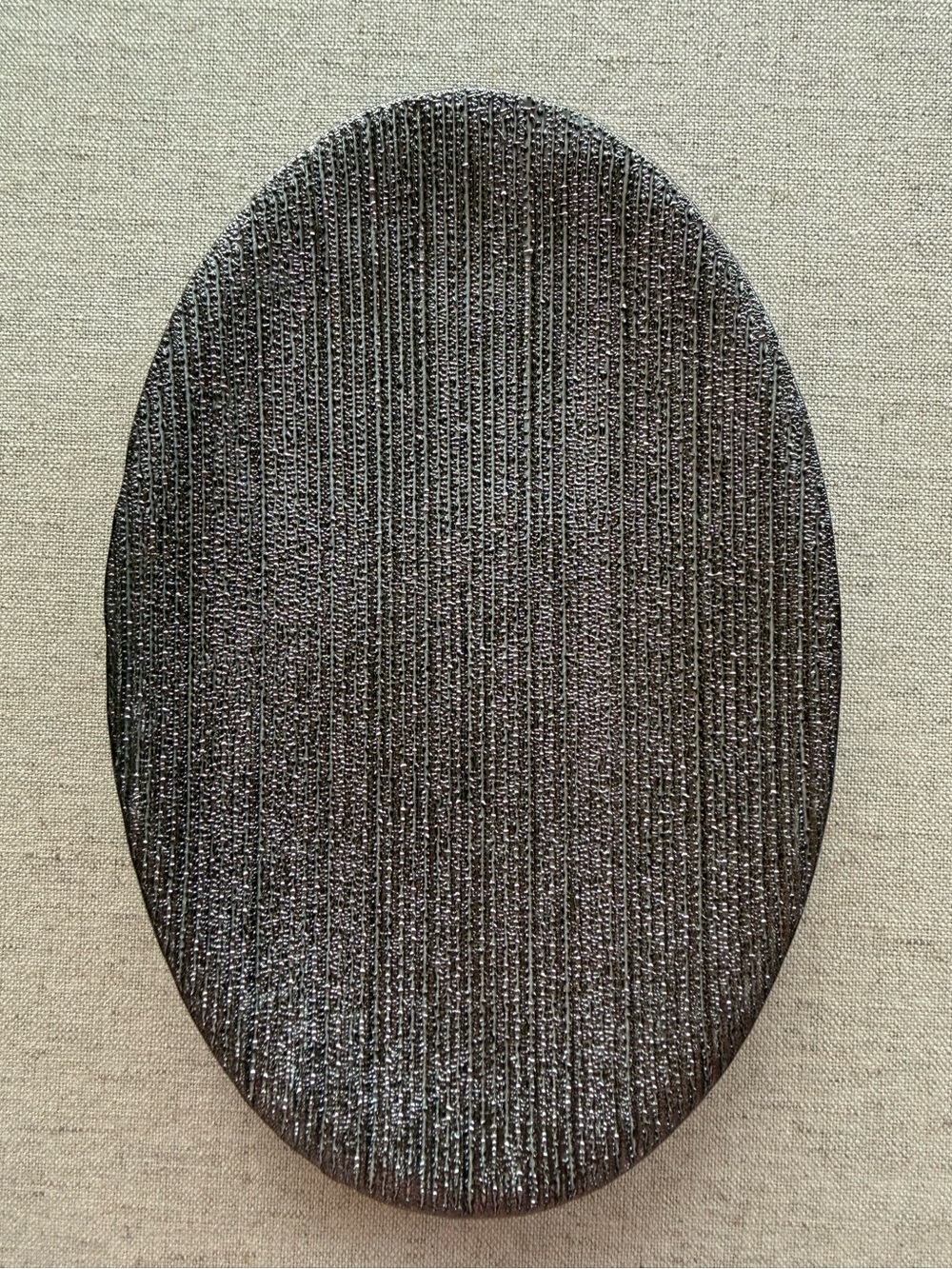 Metallic Silver Textured Oval Soap Dish Modern Vanity Decor